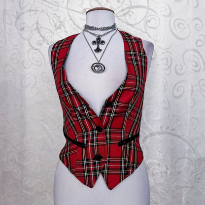 00’s punk tartan vest with satin back 🫀🫶
