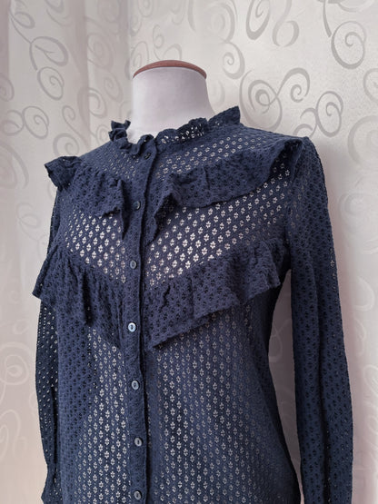 Gothic cotton knit navy ruffle shirt 🌀