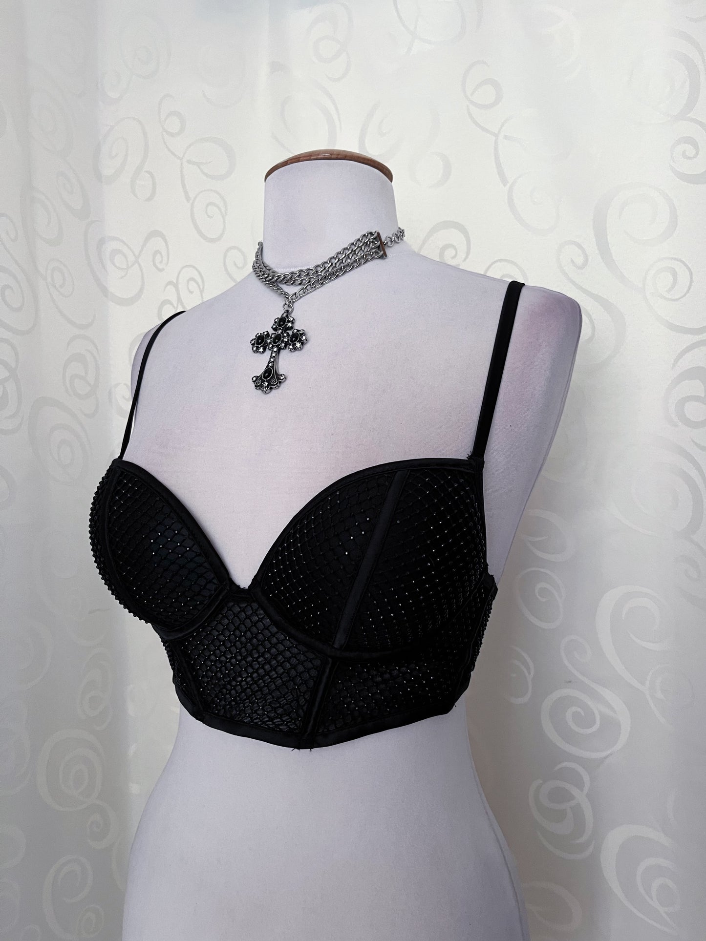 Gothic beaded black crop bustier/corset top 🦇
