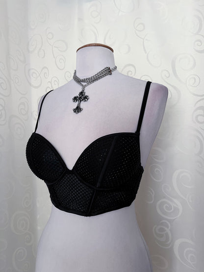 Gothic beaded black crop bustier/corset top 🦇