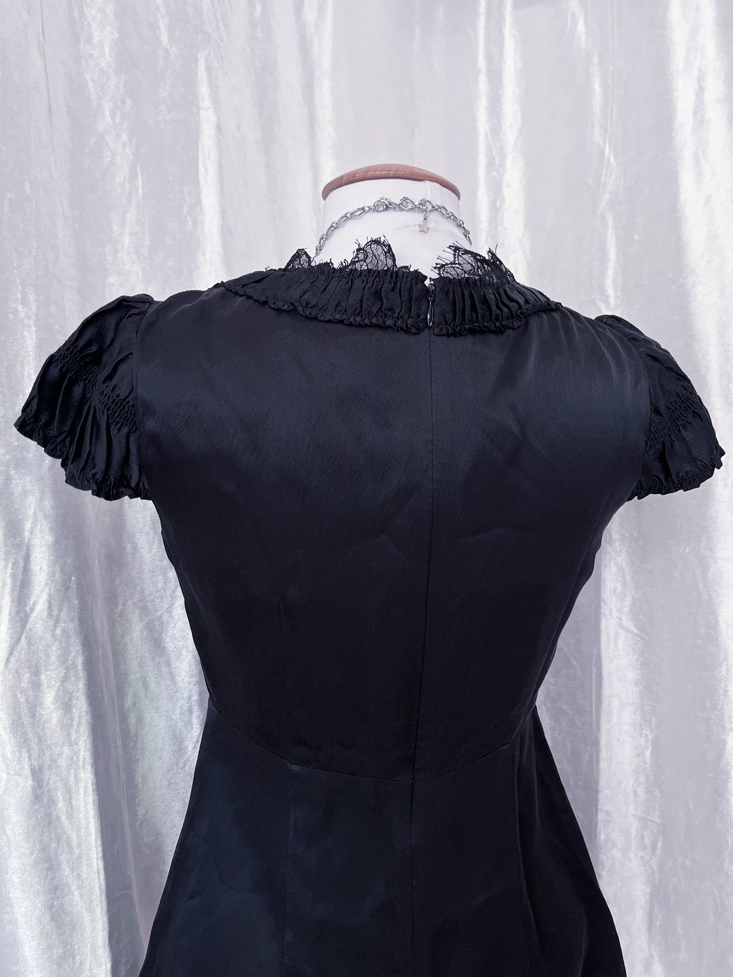 00's gothic silk ruffle black top 🦇