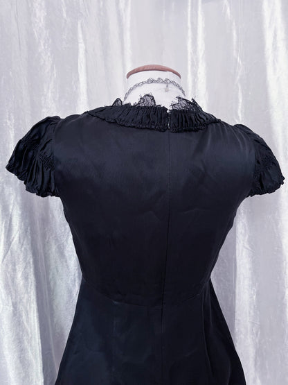 00's gothic silk ruffle black top 🦇