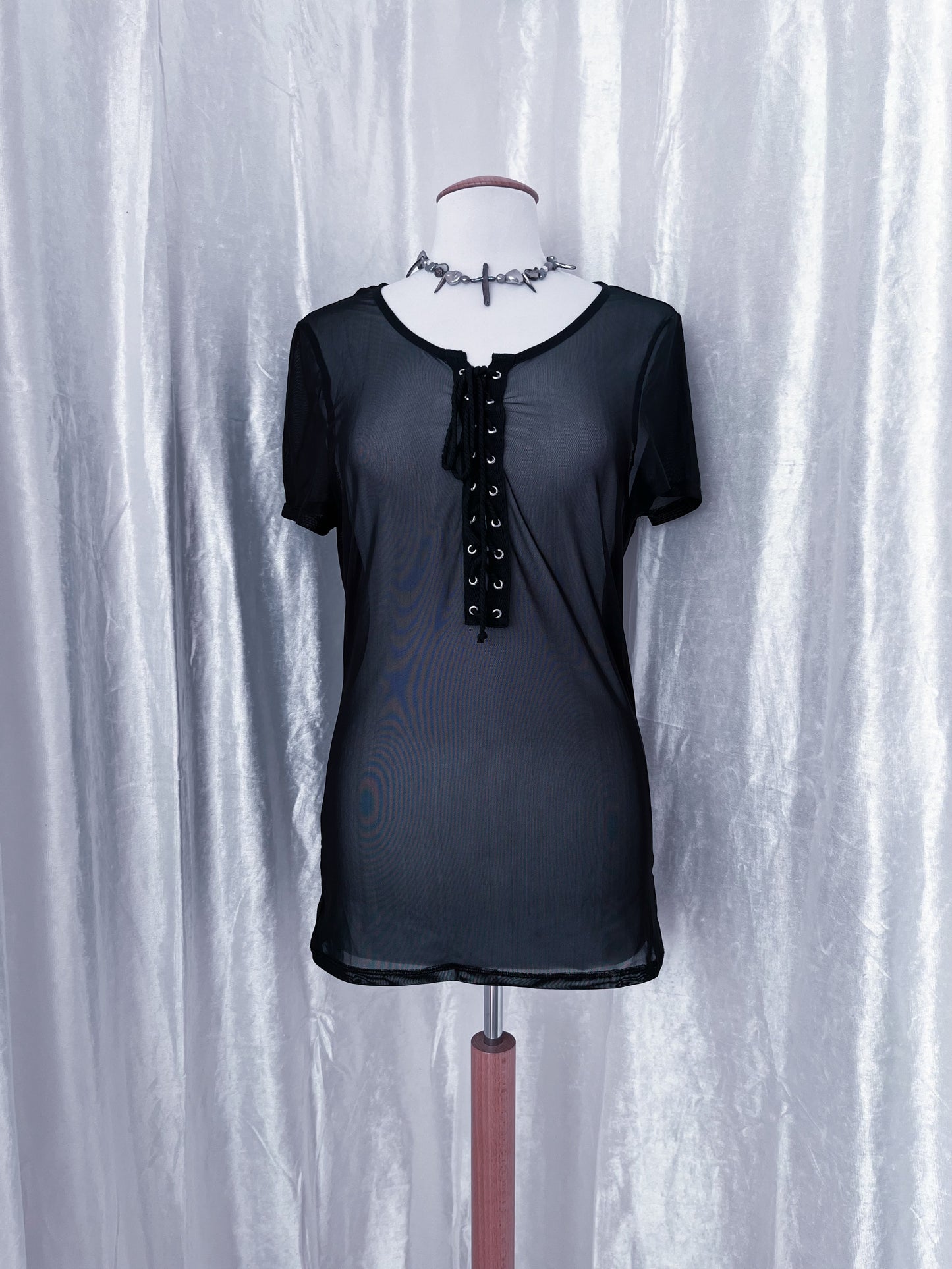Alt mesh tunic with lace up detail