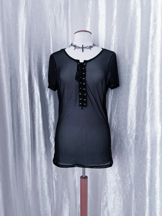 Alt mesh tunic with lace up detail