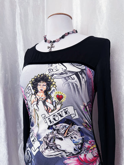 Rare NICOWA iconic y2k style tunic blouse with mesh & velvet detail 💕✨