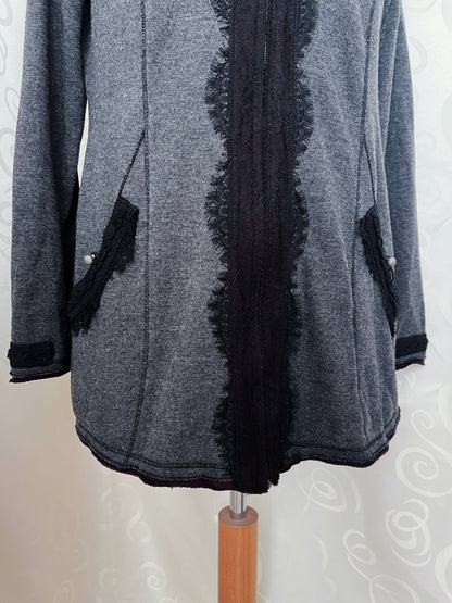 Whimsygoth light grey hooded jacket with beautiful lace details 💜🌀