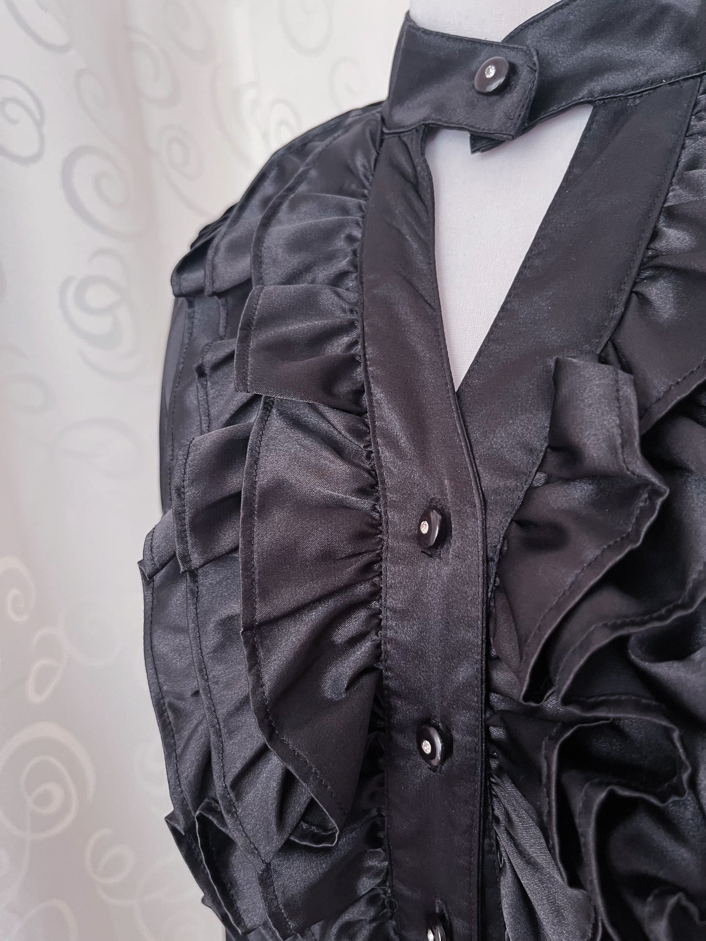 Gothic black saten shirt with ruffle detail 🦇