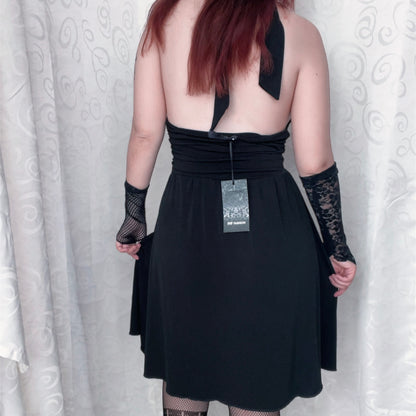 00’s deadstock whimsy black halter dress 🦇