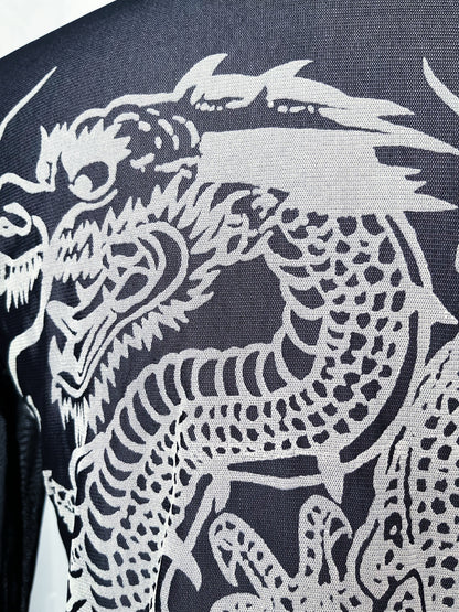 Gothic long mesh shirt/dress with dragon print on the back 🐉