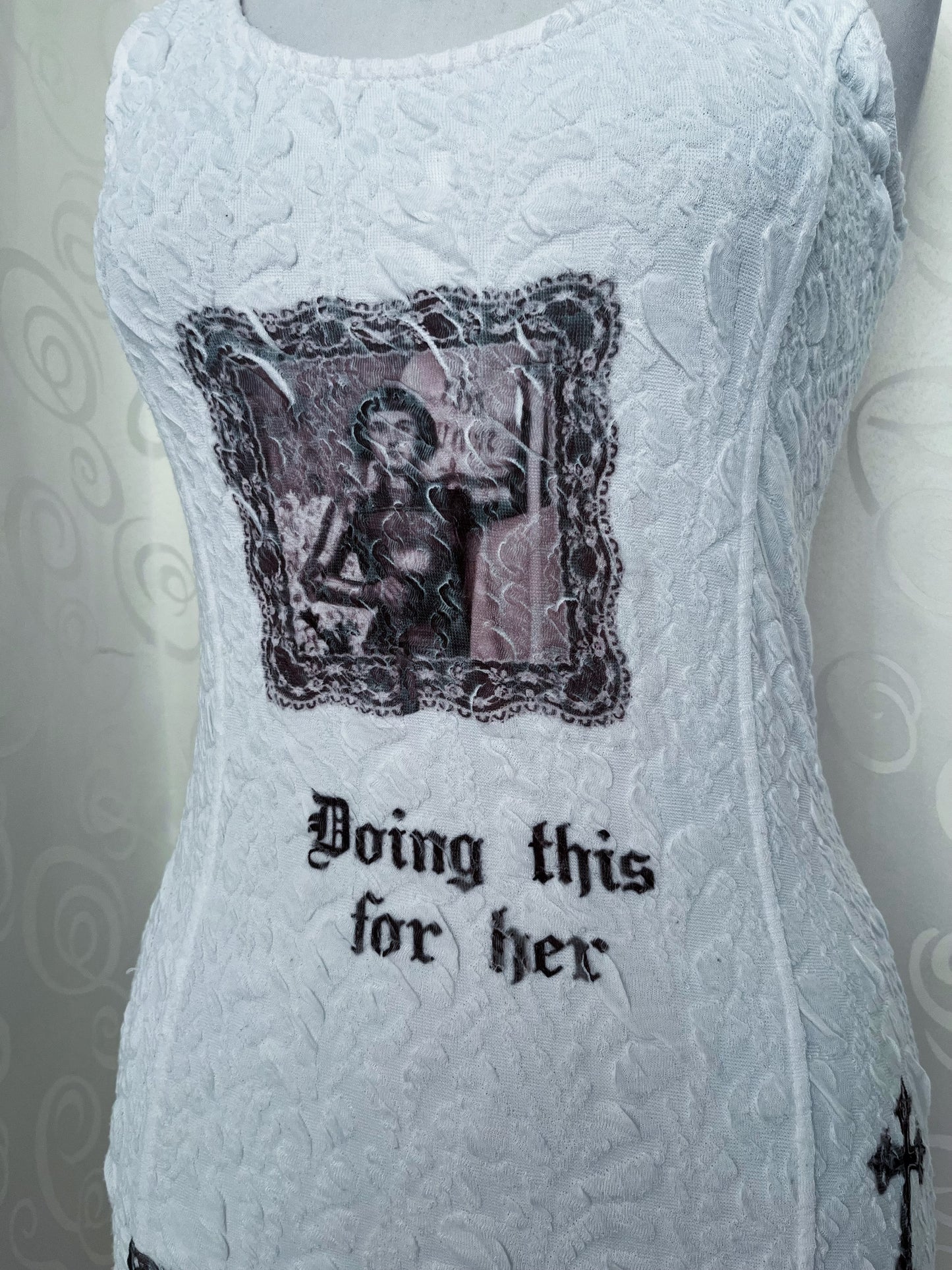 Joan of Arc Reworked Pimkie white embossed dress 🗡️♥️