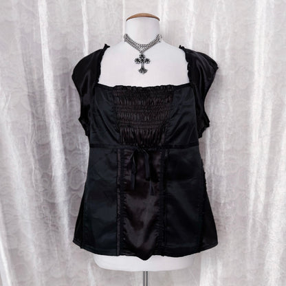 Dark coquette / Horror Protagonist black & brown saten top 🎀🗝️