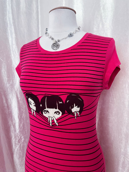 Emo/Scene Japanese girls tunic striped cotton tee 🎀