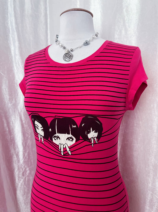 Emo/Scene Japanese girls tunic striped cotton tee 🎀