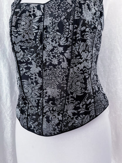 Gothic halter silver corset with lace-up detail 🩶🦇
