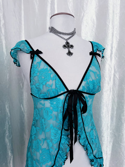 Pretty mermaid coquette turquoise lace lingerie top 🧜🏼
