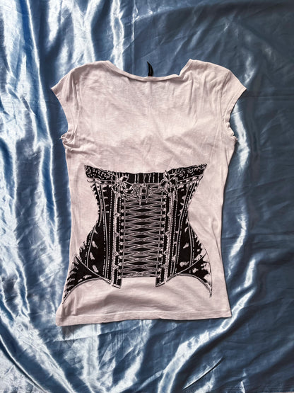 ♱Y2K Alt corset print tee with garter details♱