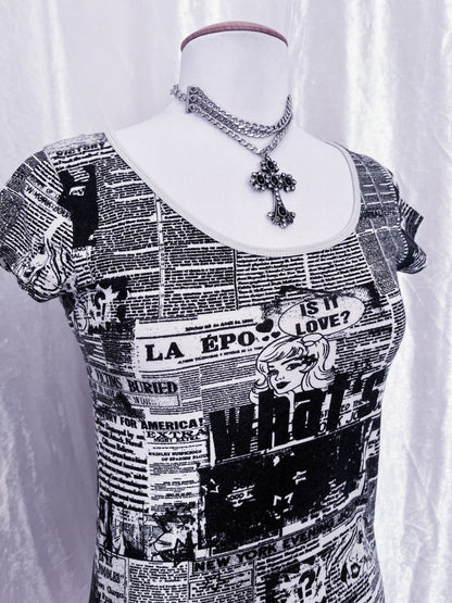 Fishbone newspaper print tee 📰