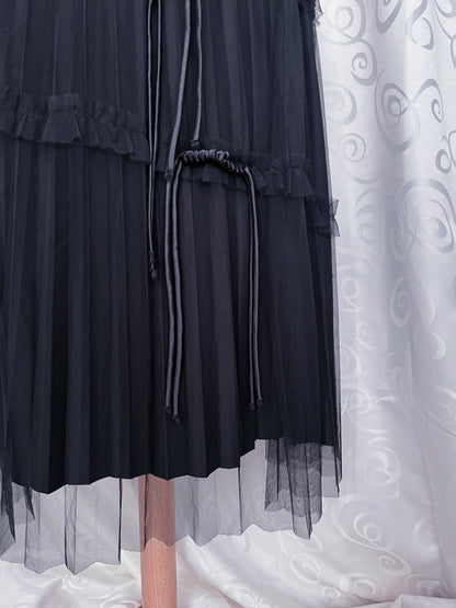 Gothic black mesh midi skirt with ruffle & string details 🕷️