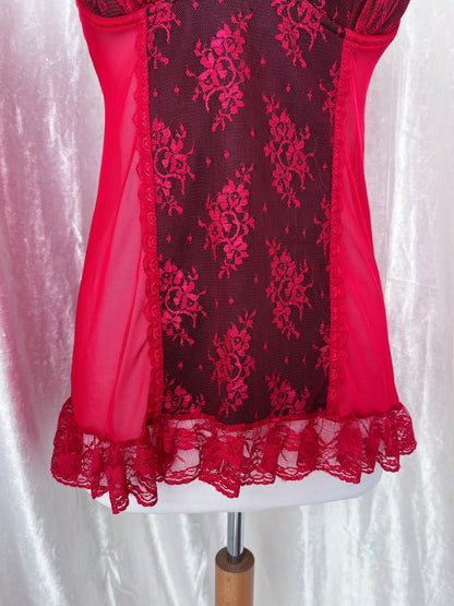 ♱Pretty red mesh & lace babydoll♱
