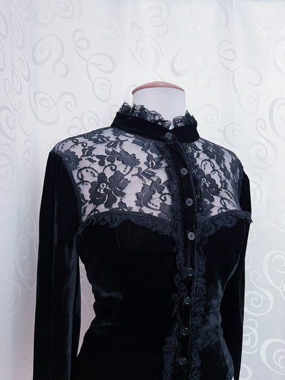 Dracula Gothic victorian style black velvet lace shirt 🖤🦇