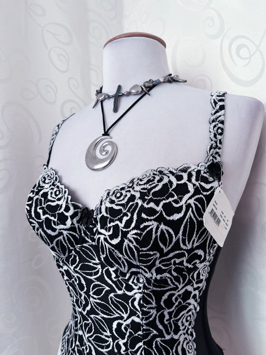 00’s whimsygoth embroidered corset 🪽🌀
