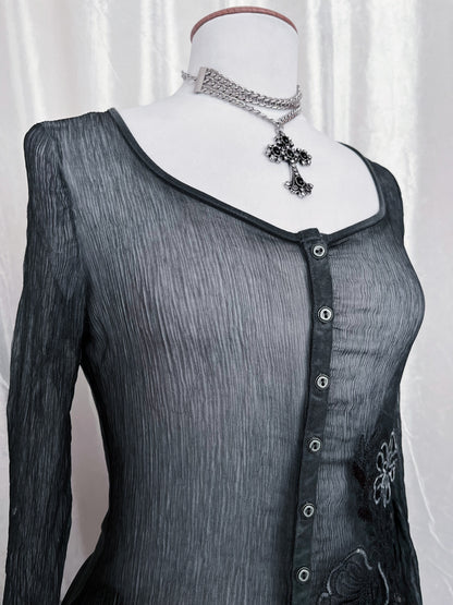 00’s see-through grey shirt with sequin detail 🕸️