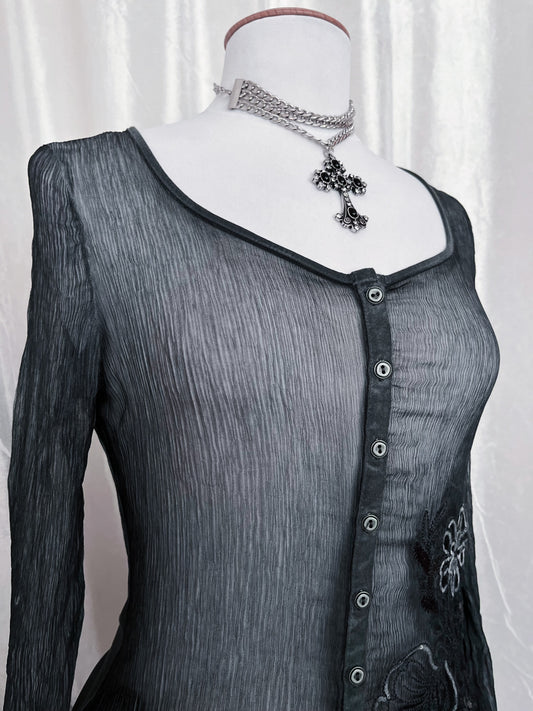 00’s see-through grey shirt with sequin detail 🕸️