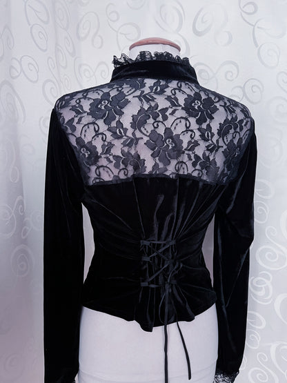 Dracula Gothic victorian style black velvet lace shirt 🖤🦇