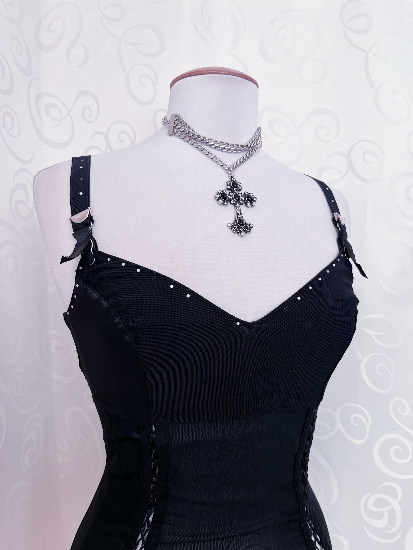 Gothic black lace-up corset top 🦇