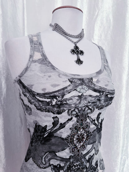 Y2K style graphic & beaded tank top ✨