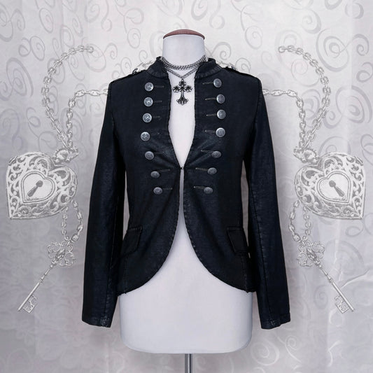 00’s gothic faux leather military jacket 🦇