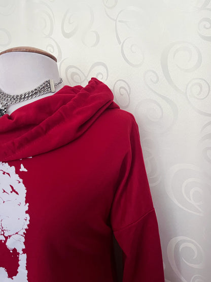 Alt/Emo long red skull print hoodie 💀♥️