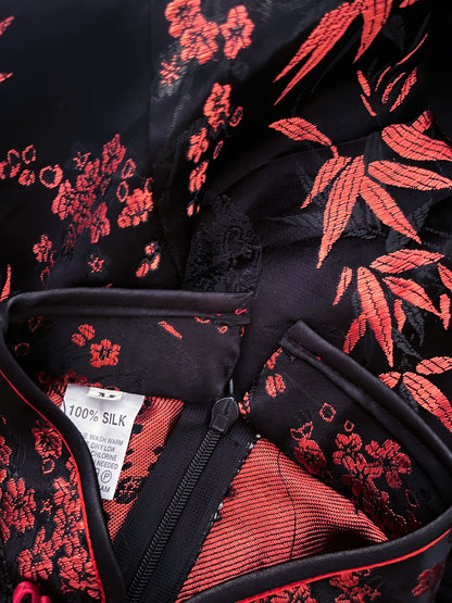 Iconic Silk qipao black & red embroidered dress ❤️