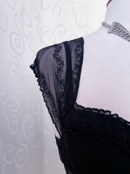 Dark Coquette/Gothic mesh sheer black corset 🕷️🕸️