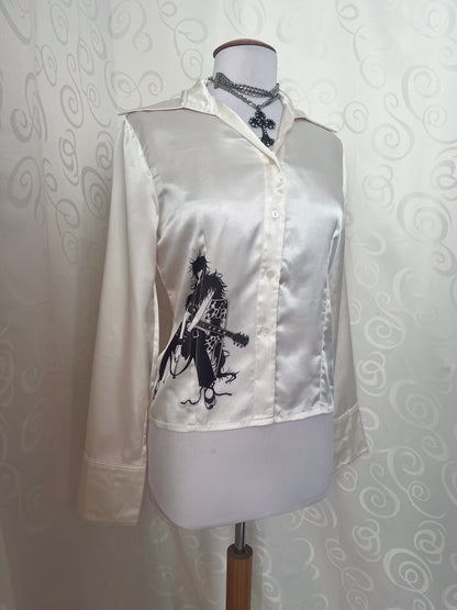 Rockstar Girlfriend REWORKED beige satin shirt 🎸🪷🍓