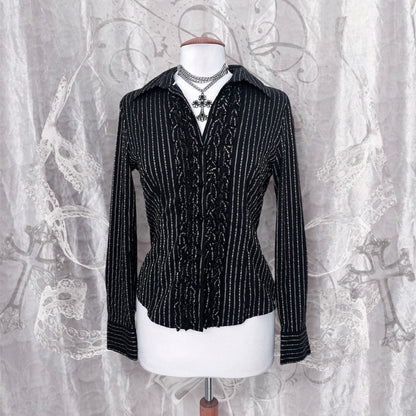 Deadstock gothic striped shirt with ruffle details 🦇