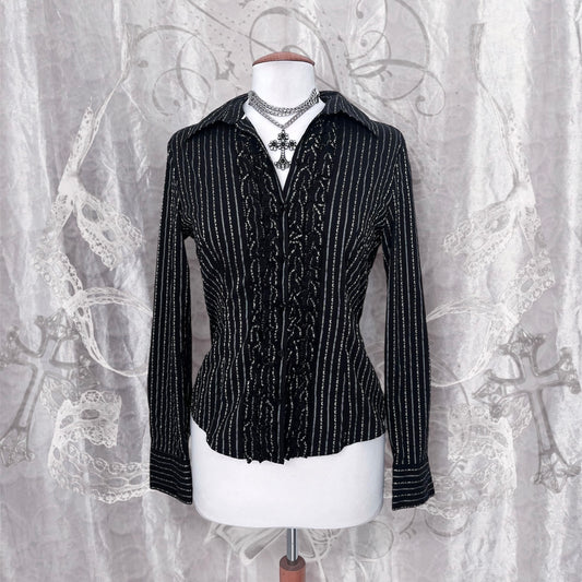 Deadstock gothic striped shirt with ruffle details 🦇