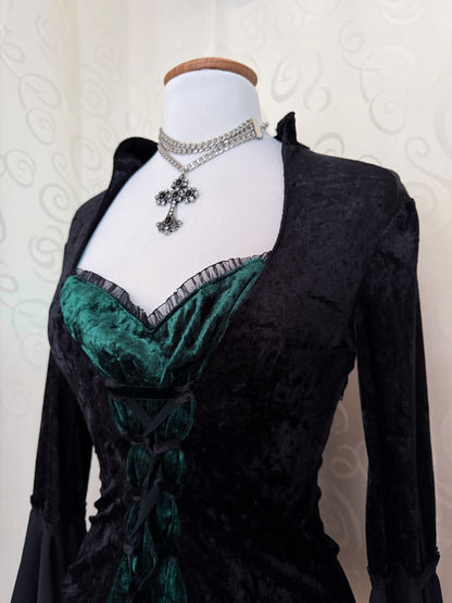 Deadstock Laughing Vampire Gothic crushed velvet victorian style top with bell mesh sleeves 🦇