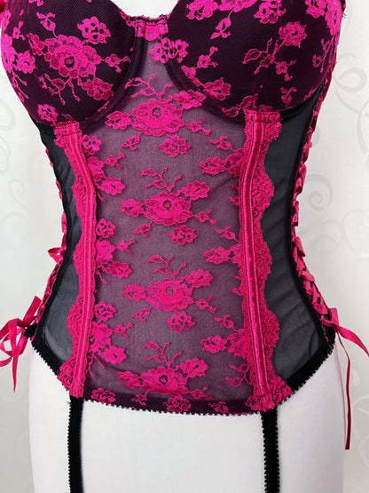 00's H&M pink lace mesh corset with lace-up side details 🎀🗝