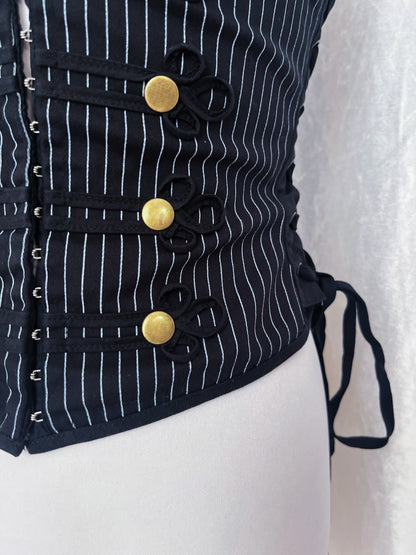 Spin Doctor gothic vest striped cotton corset with lace-up details 🦇