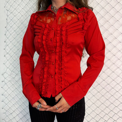 Vampire/Victorian style red shirt with ruffle & lace details 🩸