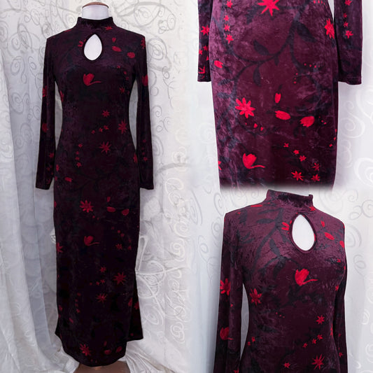 00’s Asian Style/Qipao velvet floral dress❤️🌺