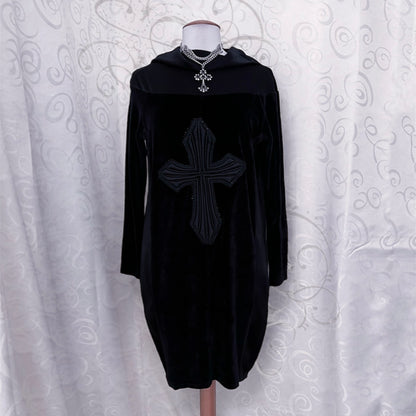 00’s Gothic velvet tunic/dress with cross patch ✝️🦇