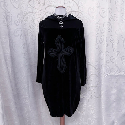 00’s Gothic velvet tunic/dress with cross patch ✝️🦇