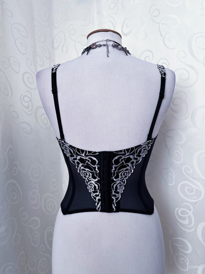 00’s whimsygoth embroidered corset 🪽🌀