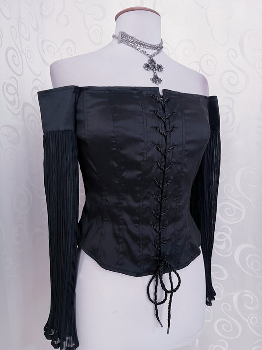 00’s Gothic Vivien Caron lace-up corset with mesh sleeves 🕷️