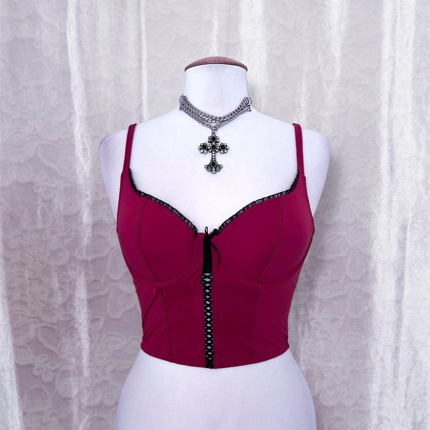 Hot burgundy crop corset top 🎀