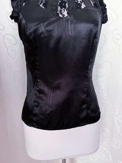 00’s gothic/victorian style satin black top 🦇
