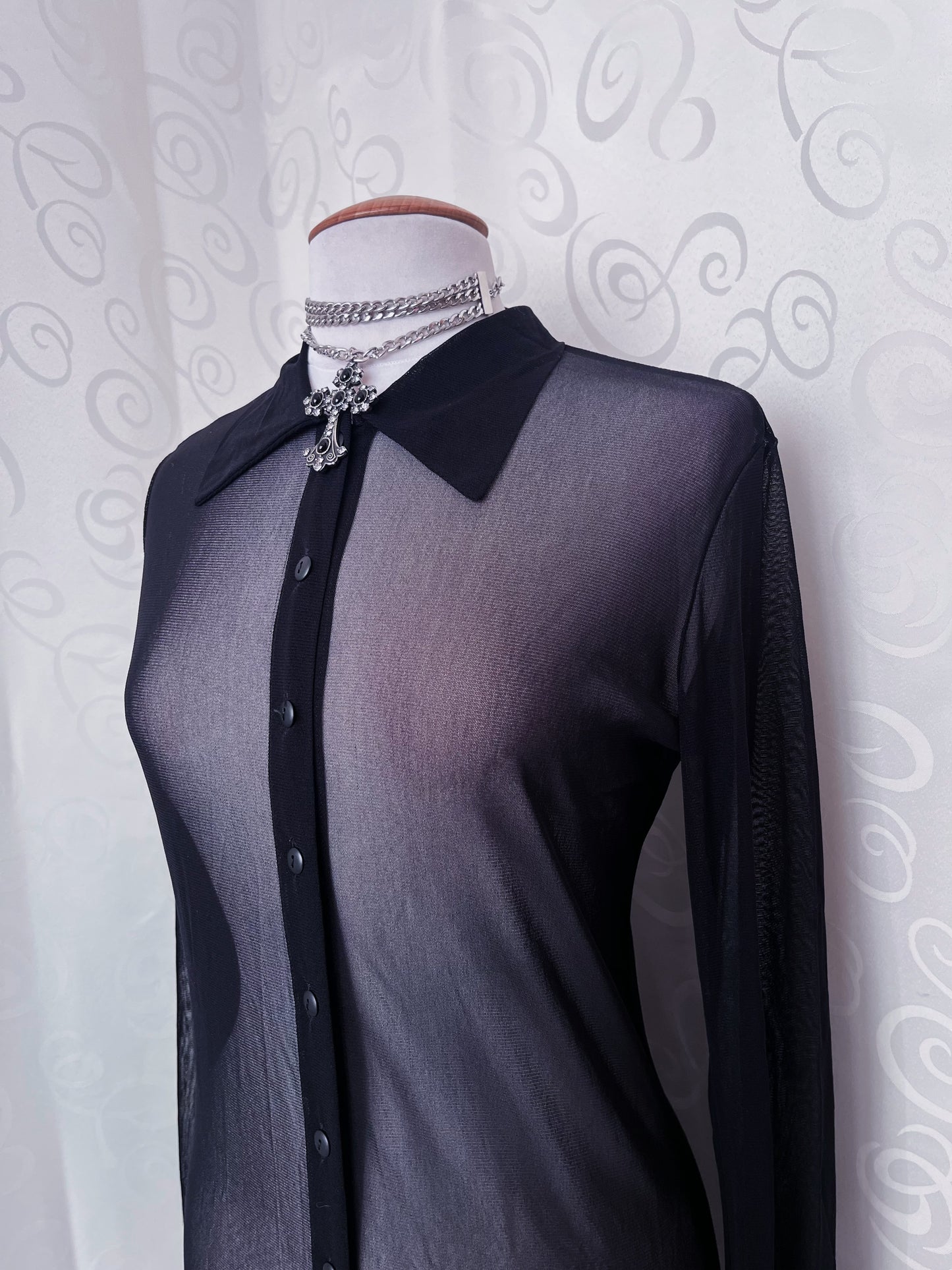 Gothic long mesh shirt/dress with dragon print on the back 🐉