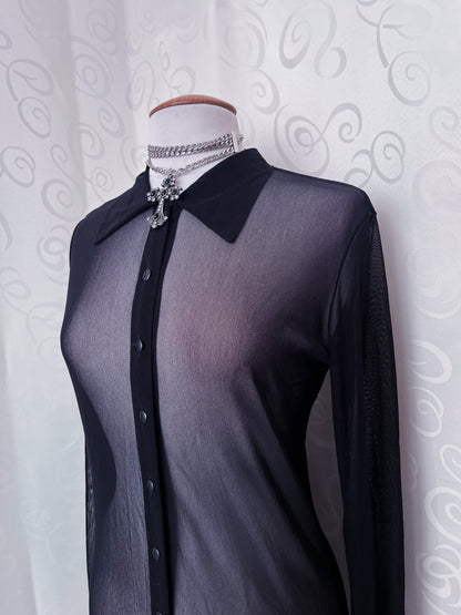 Gothic long mesh shirt/dress with dragon print on the back 🐉